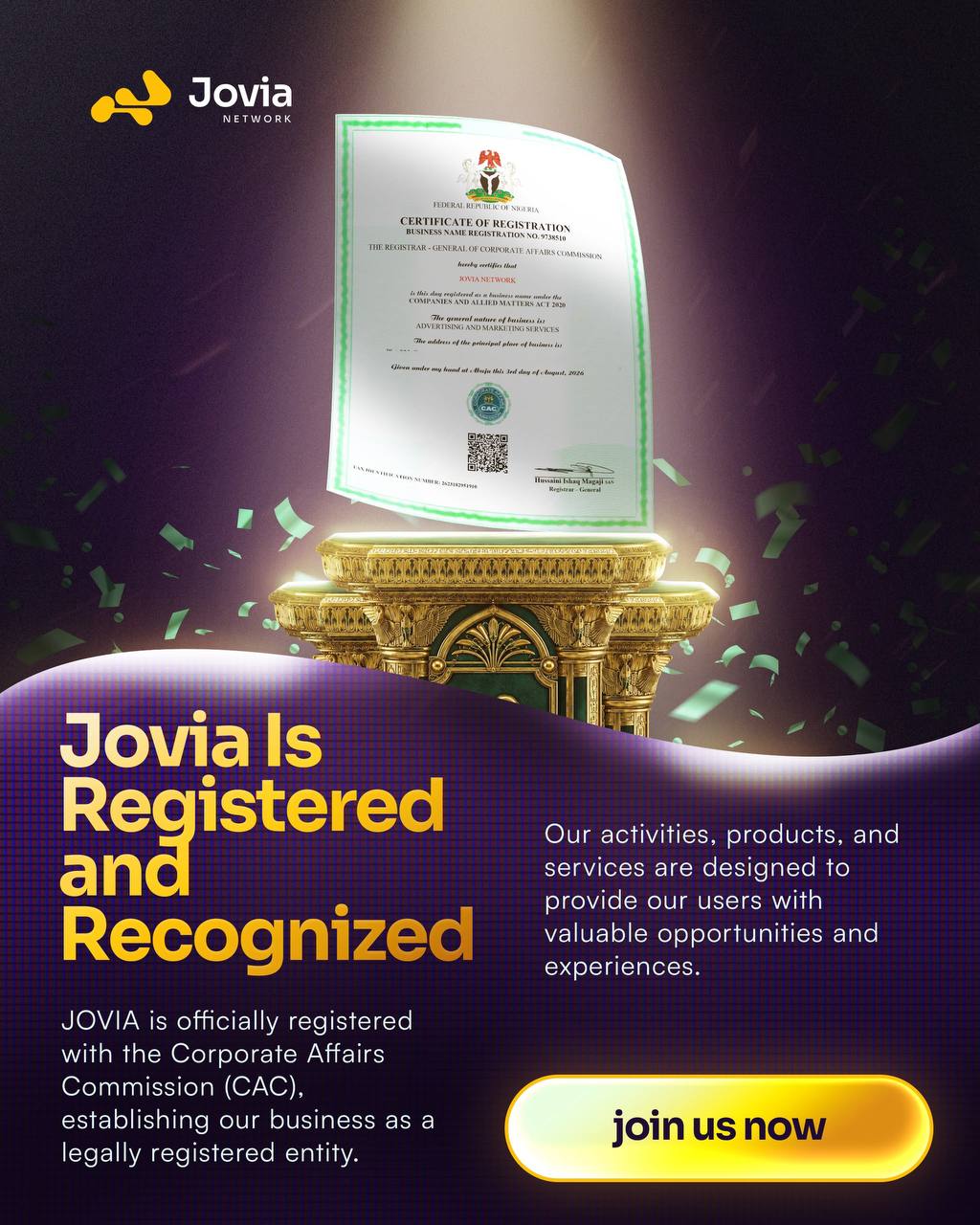 Jovia CAC registration promotional graphic