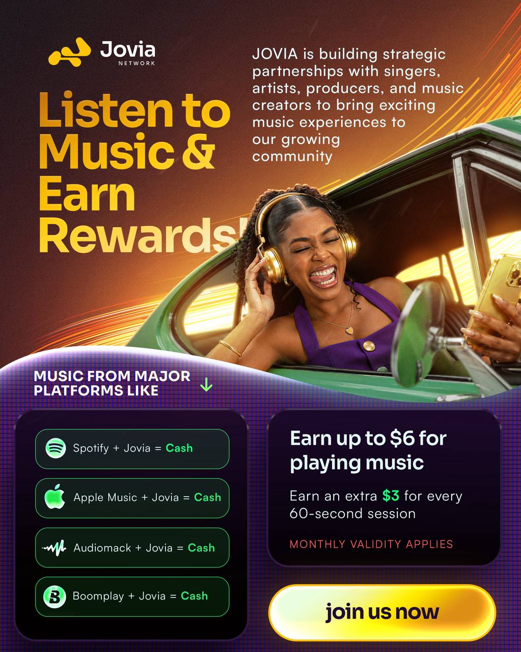Jovia music activities feature